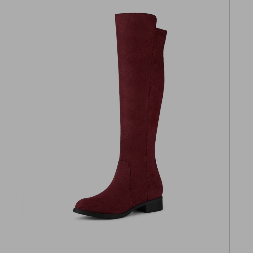 Allegra K | Side Zipper Chunky Heel Knee High Boots | Faux Suede | Size 9